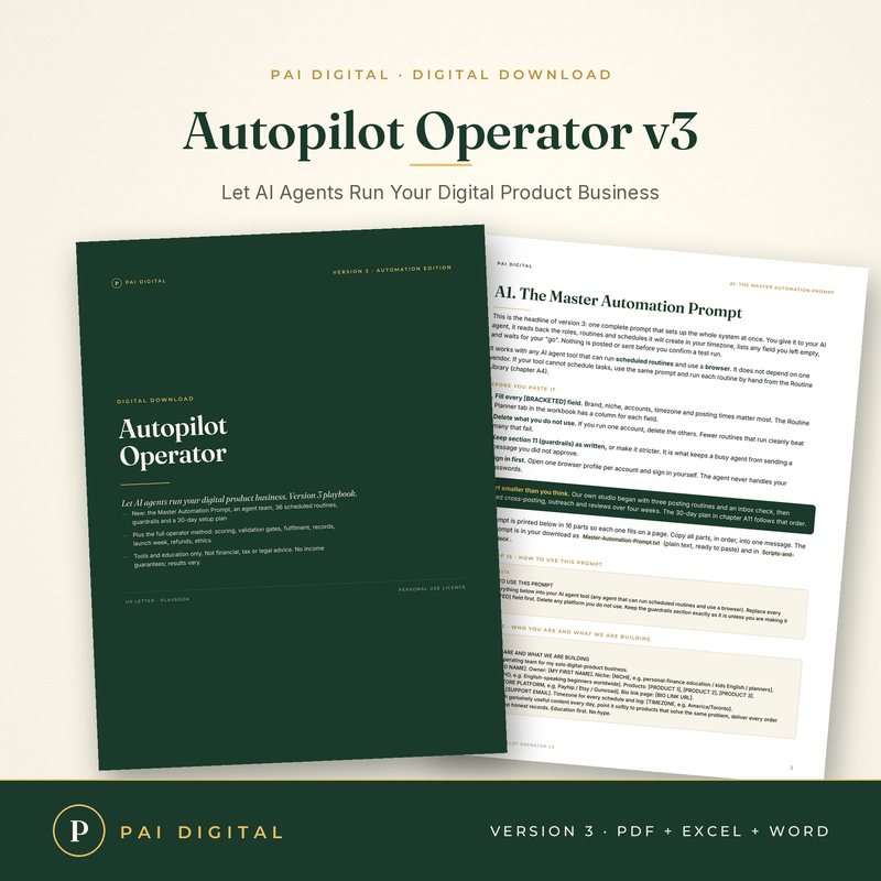 GBO-001 Autopilot Operator v3 cover: Let AI Agents Run Your Digital Product Business