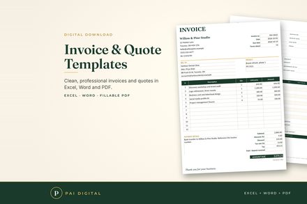 INV-001 Invoice & Quote Billing Kit, Excel & Word cover