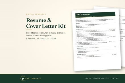 RES-001 Resume Templates, 6 Designs, Word & Google Docs cover