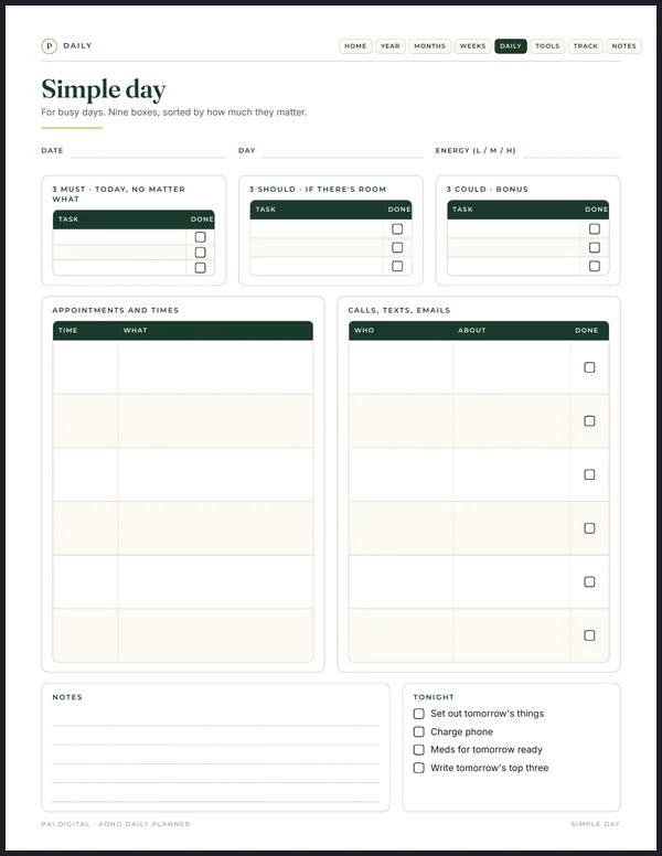 The real Simple day page