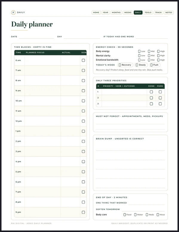The real Daily planner page