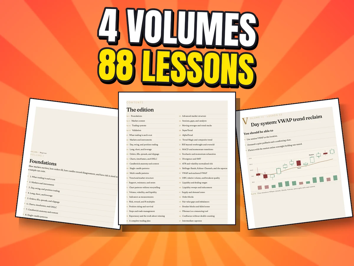 Three real Codex pages: the Volume I opener, the contents and a day-system lesson