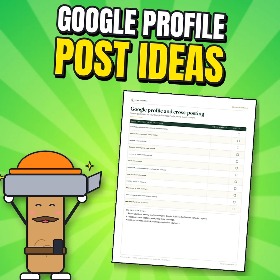 Happy cartoon hammer next to the real Google profile and cross-posting page