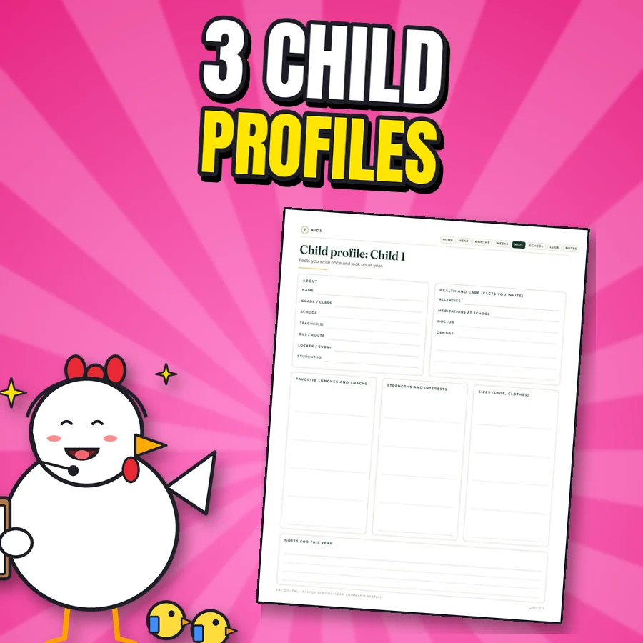 Happy hen next to the real Child profile page