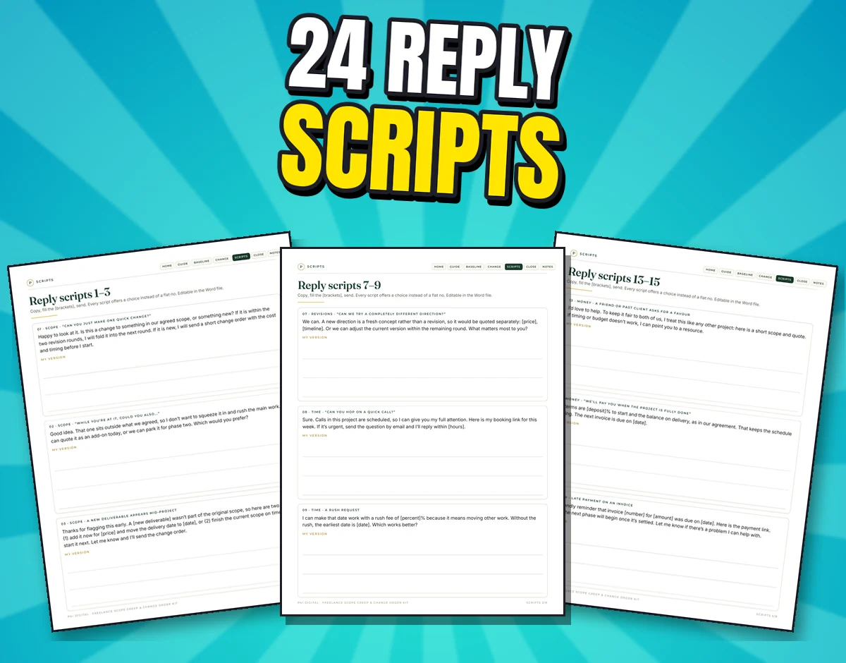 Three real reply script pages