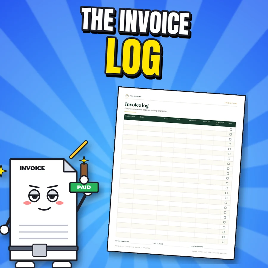 Proud invoice character next to the real Invoice log page