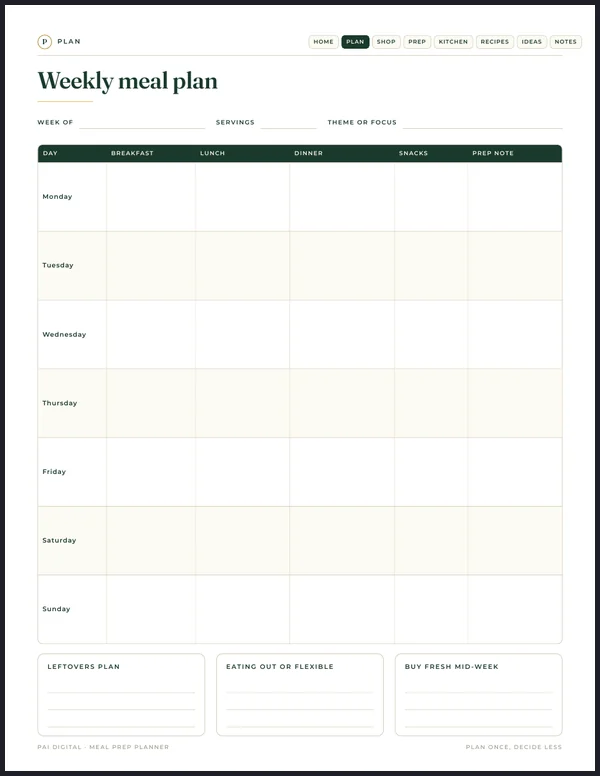 The real Weekly meal plan page