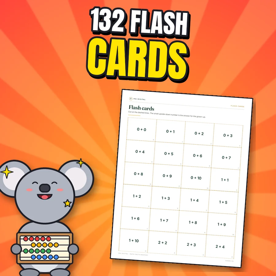 Happy koala next to the real flash card page