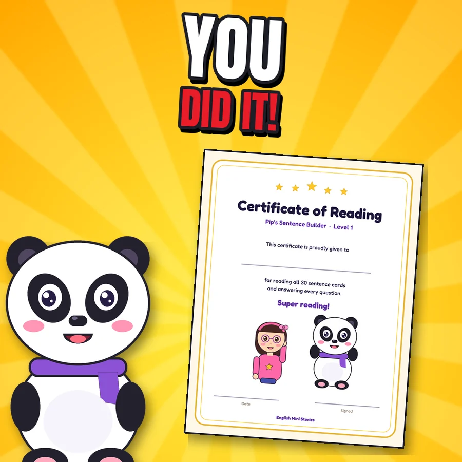 Proud Pip next to the real certificate of reading