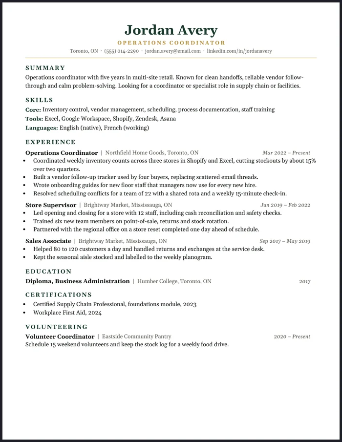 The real Classic resume template (sample name and details are fictional)