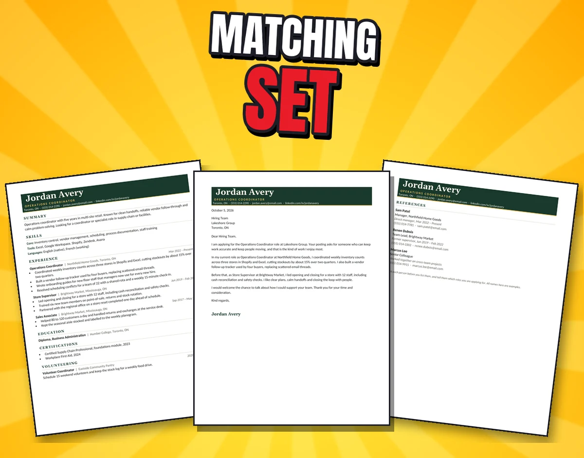 The real Modern resume, matching cover letter and references page