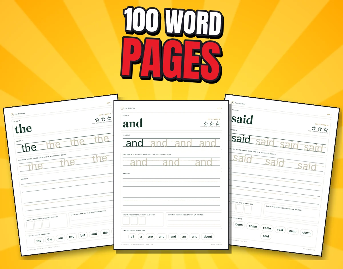 Three real word pages: the, and, said