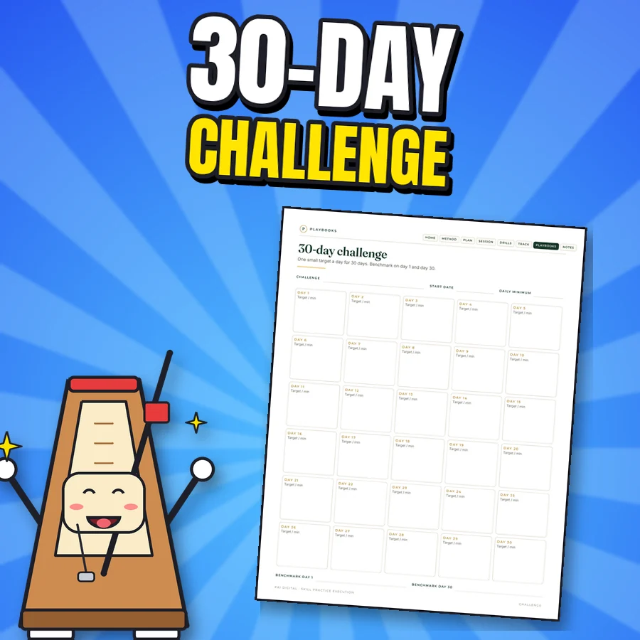 Happy metronome next to the real 30-day challenge page