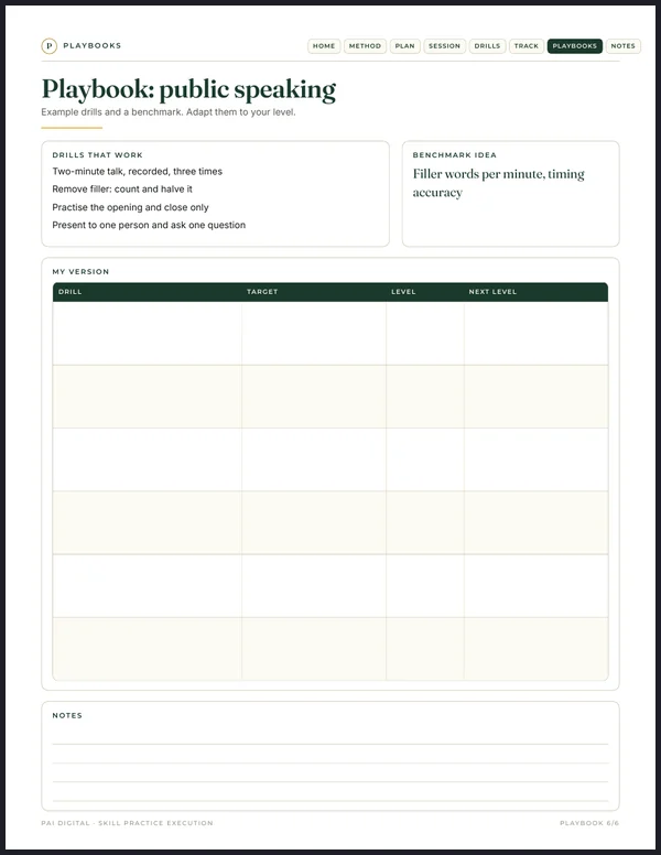 The real Playbook: public speaking page from the planner