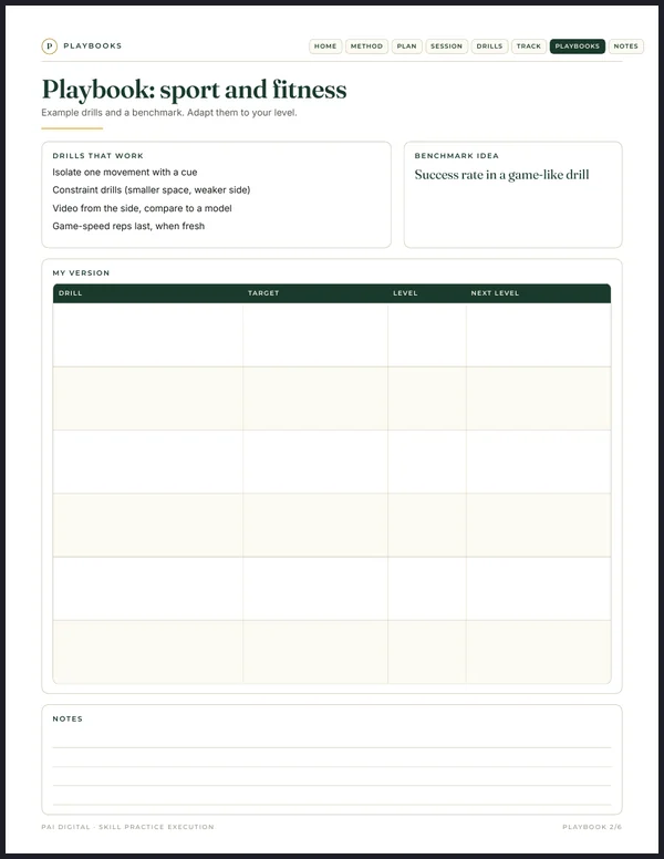 The real Playbook: sport and fitness page from the planner