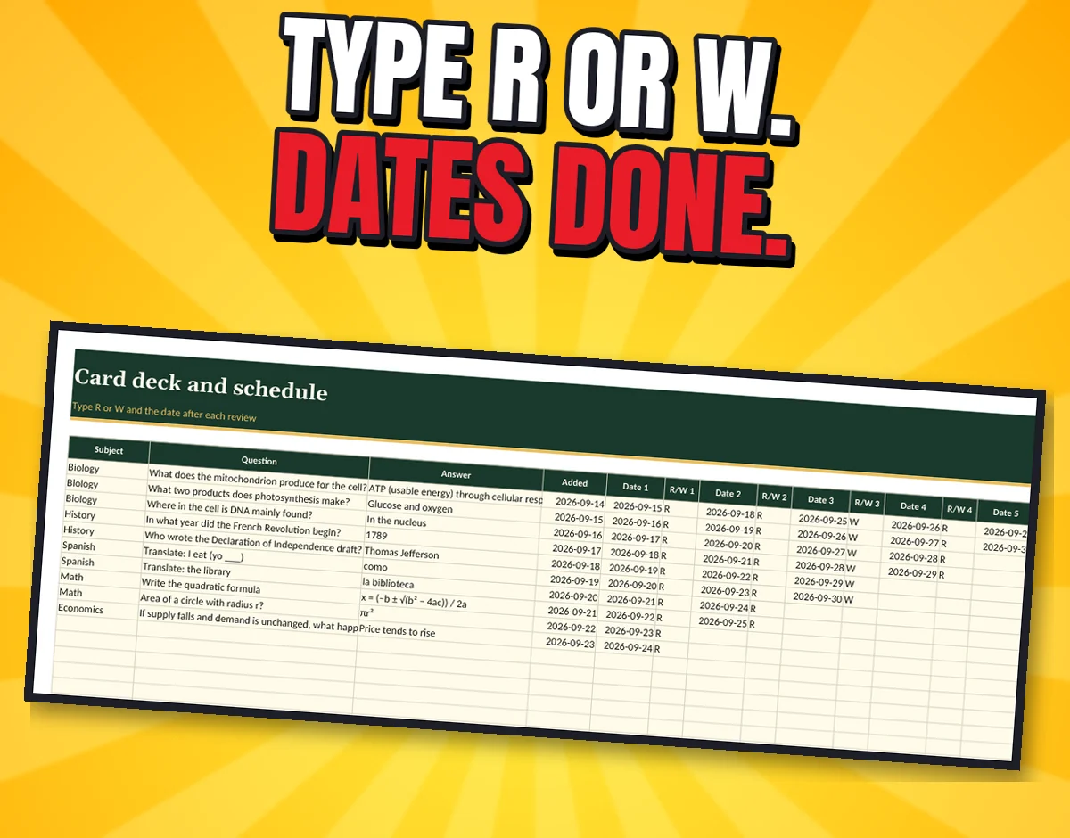 The real Card deck and schedule tab with sample cards
