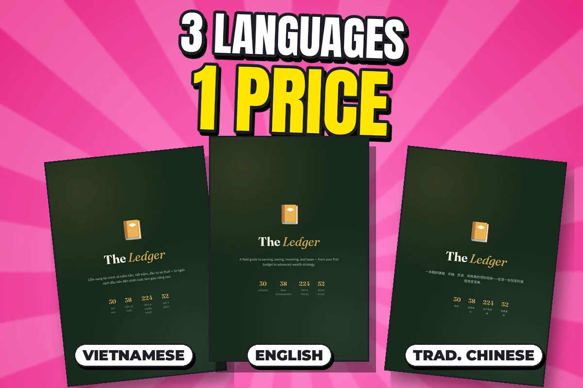 Covers of The Ledger in Vietnamese, English and Traditional Chinese