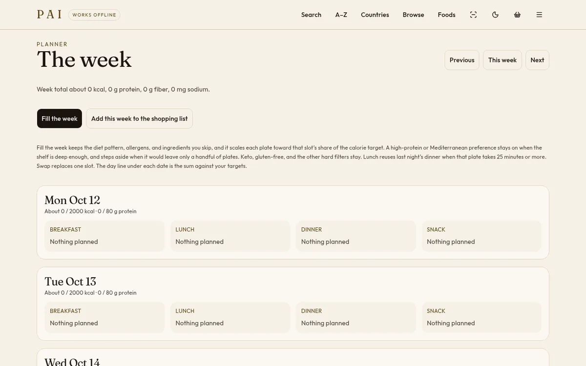 Weekly planner screen