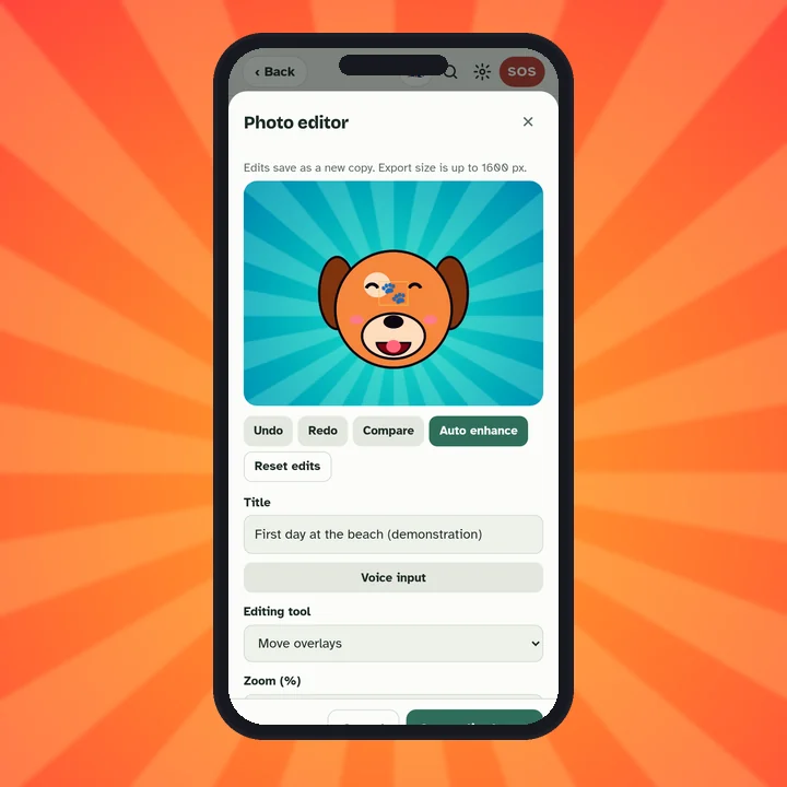 Tailnook photo editor screen