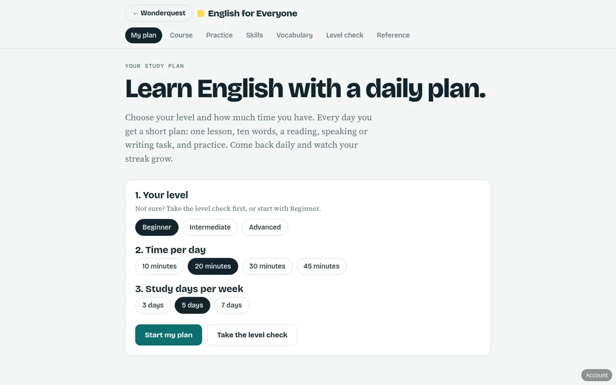 English for Everyone daily plan